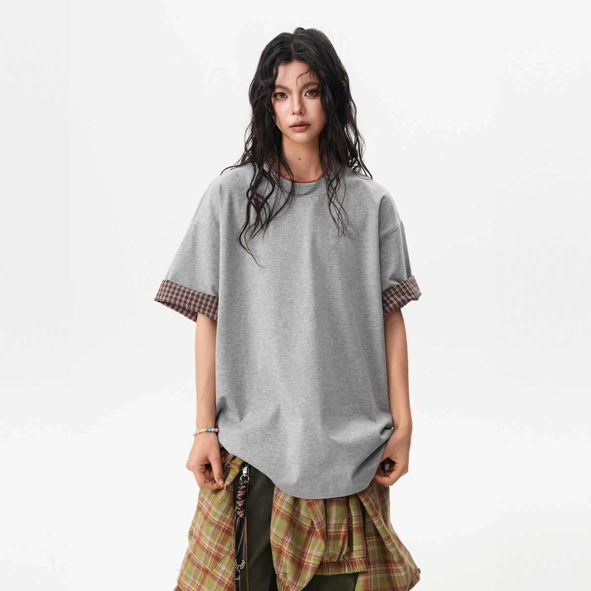 Color-Block Plaid Women's T-Shirt - Modern Streetwear Top