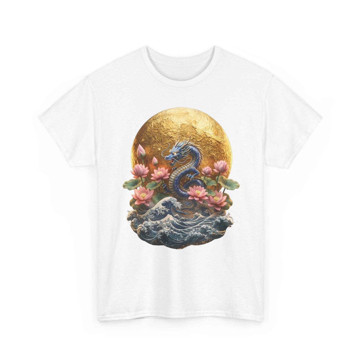 Japanese Dragon & Lotus Moon Graphic Tee - Heavy Cotton Streetwear