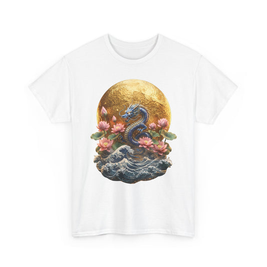 Japanischer Drache & Lotusmond Grafik-T-Shirt – Schweres Baumwoll-Streetwear