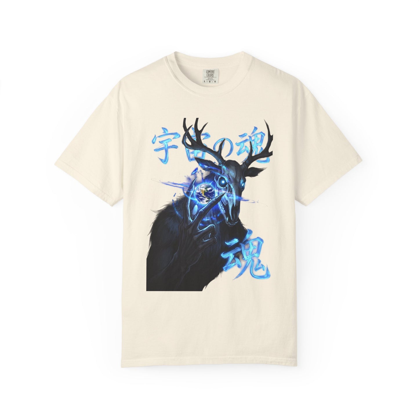 Y2K Cyberpunk Cosmic Skull T-Shirt Blue Neon Energy Aura Unisex Harajuku Style Streetwear Comfort Colors 1717 Graphic Tee