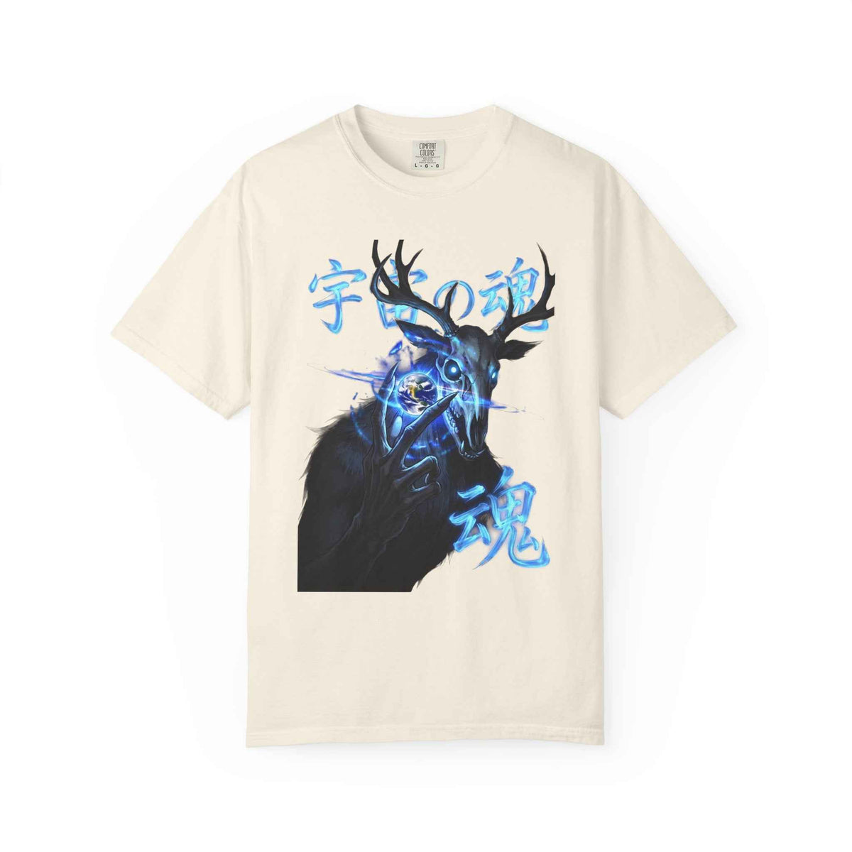 Neon Blue Cosmic Skull Graphic Tee - Unisex Cyberpunk Harajuku Streetwear