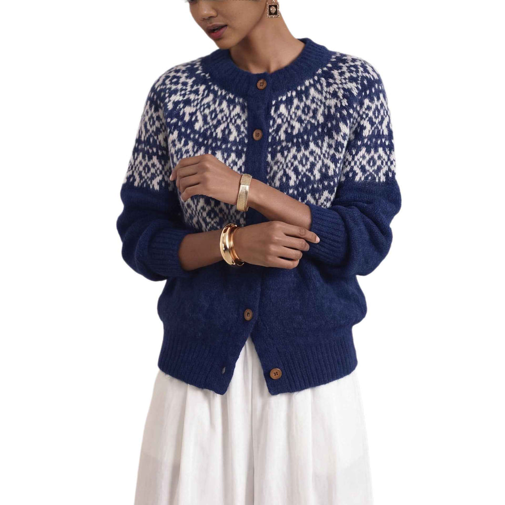 New Vintage-style Crew-neck Oversized Sweater Jacket