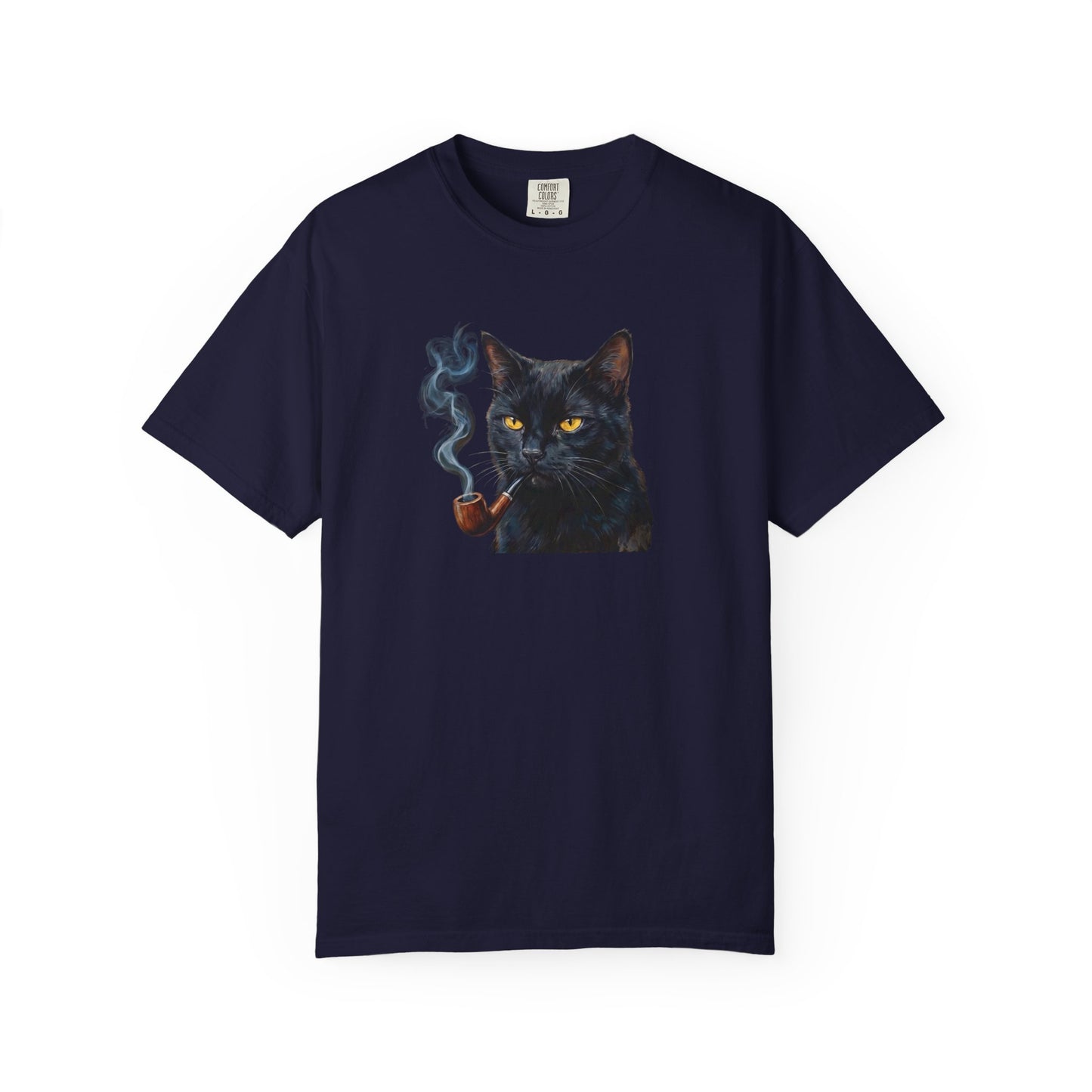 Smoking Cat Graphic T-Shirt — Retro Black Cat with Pipe Tee