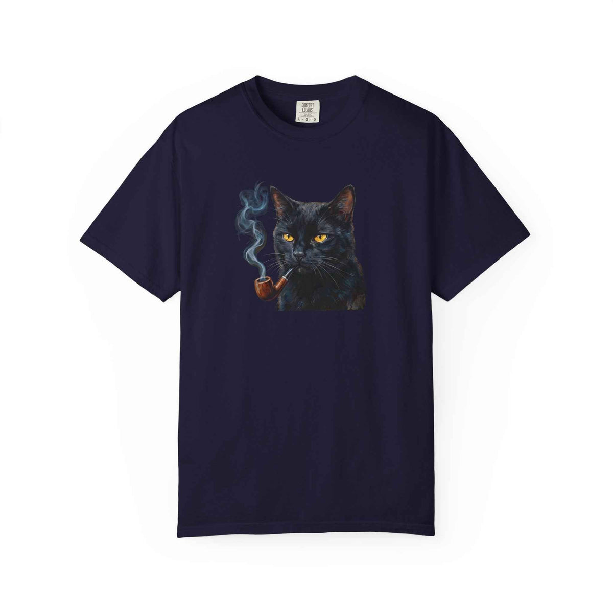 Smoking Cat Graphic T-Shirt — Vintage Noir Cat with Pipe Tee