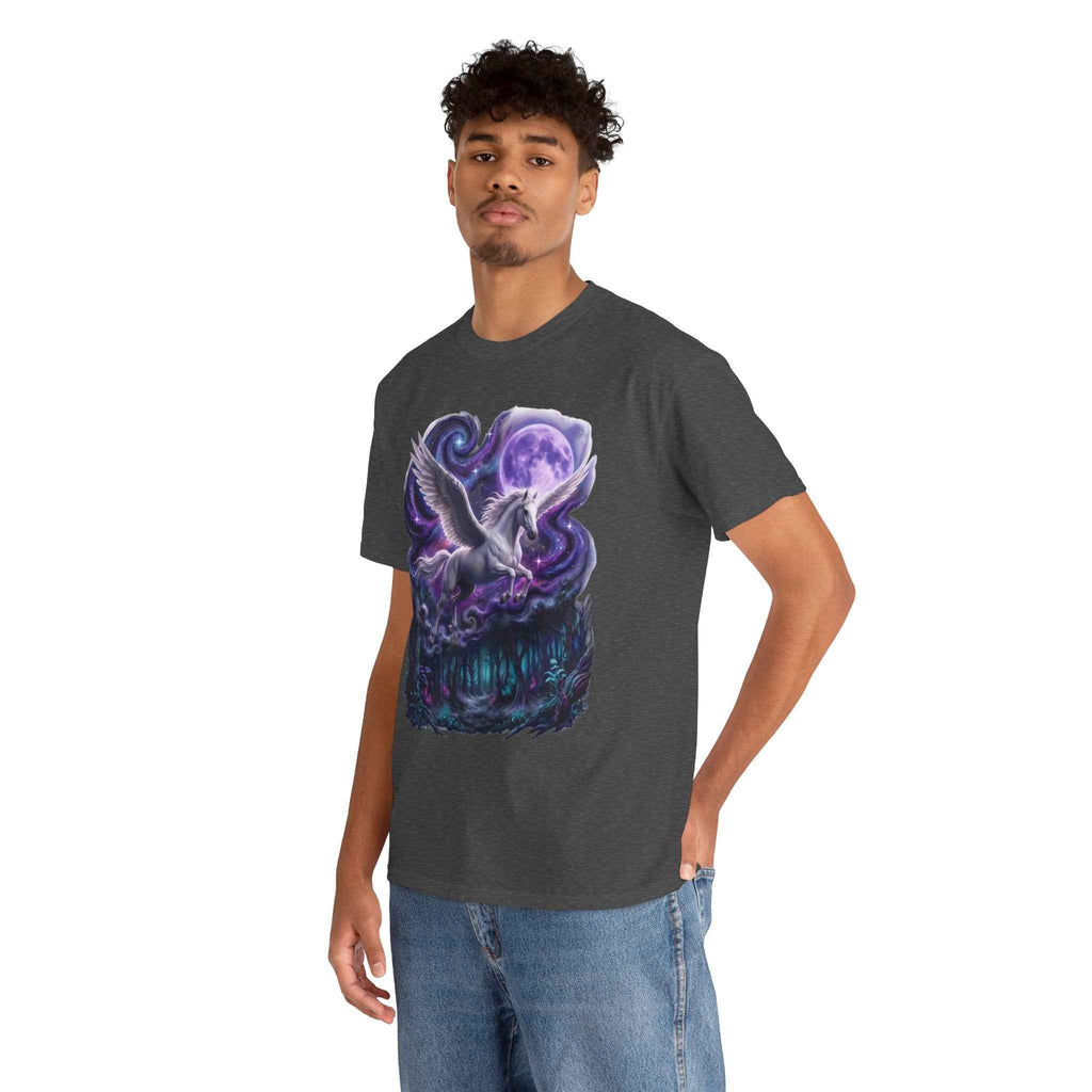 Celestial Pegasus Galaxy Moon Cotton T-Shirt - Cosmic Fantasy Graphic Tee