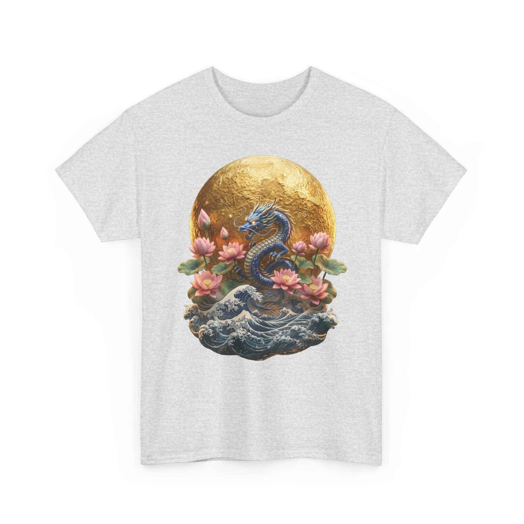 Japanese Dragon & Lotus Moon Graphic Tee - Heavy Cotton Streetwear