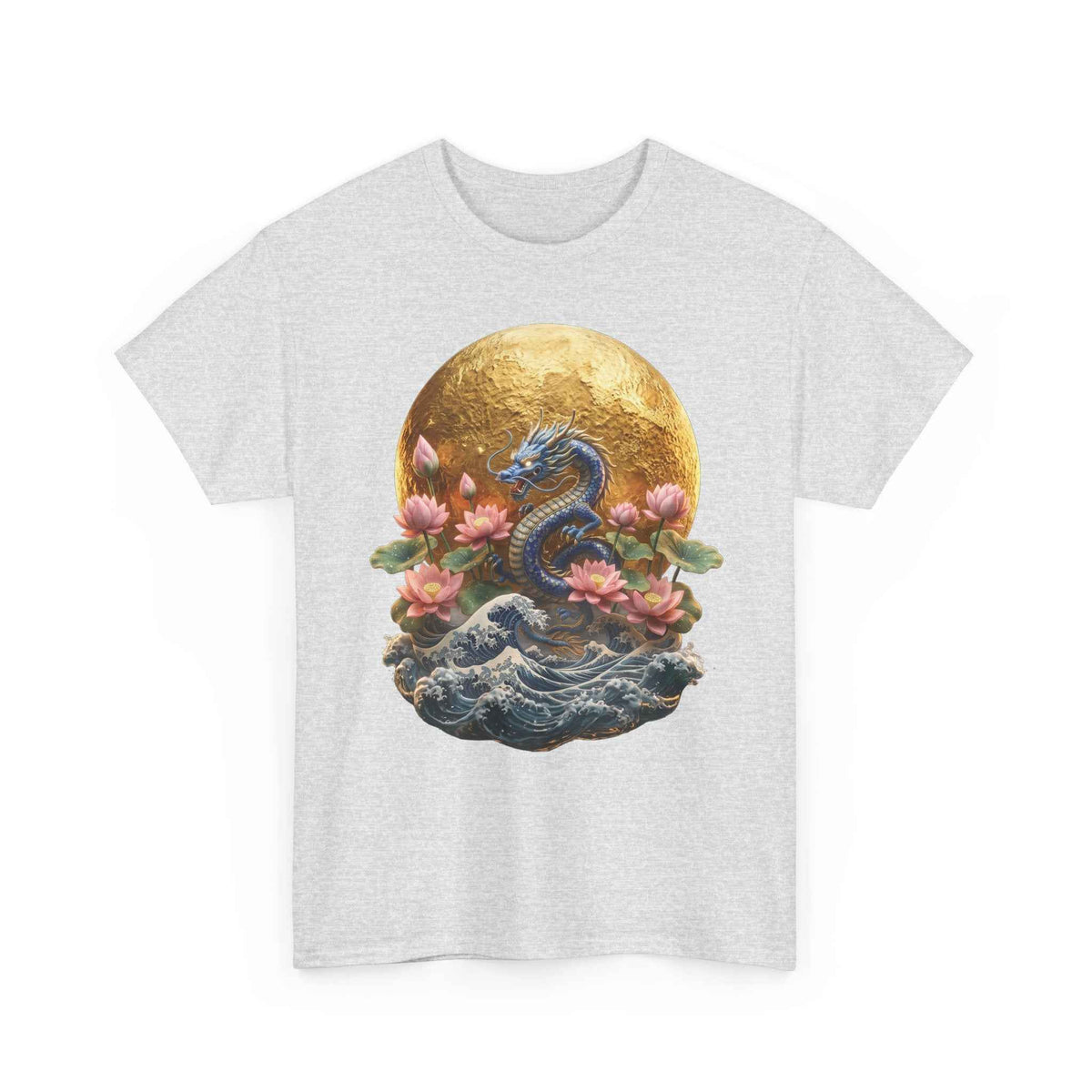 Japanese Dragon & Lotus Moon Graphic Tee - Heavy Cotton Streetwear