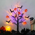 22" LED Black Tree: Orange & Purple Lights, Bats, Pumpkins, Battery Powered
