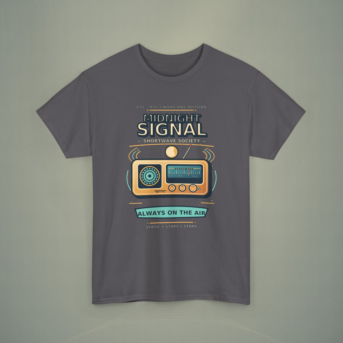 Midnight Signal Shortwave Society Tee | Vintage Ham Radio Operator Graphic Shirt | Gildan 5000