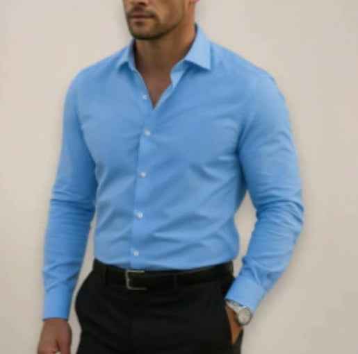 Men's Business Button-Down Shirt - Summer Solid Color Lapel Style