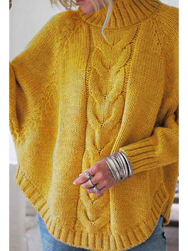 Pullover woman loose sweater - High collar, long sleeve, multiple colors