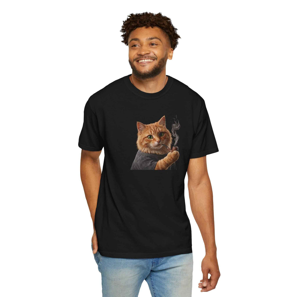 Funny Orange Cat Smoking Pipe Graphic Tee, Harajuku Streetwear, Cozy Kitten