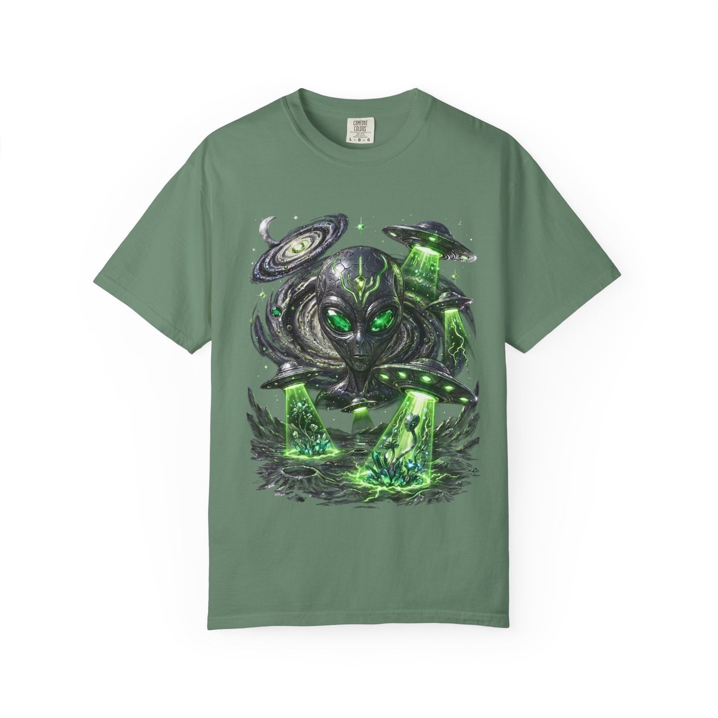 Y2K Cyberpunk Cosmic Space Monster T-Shirt Green Neon Aura Unisex Harajuku Style Streetwear Comfort Colors 1717 Graphic Tee