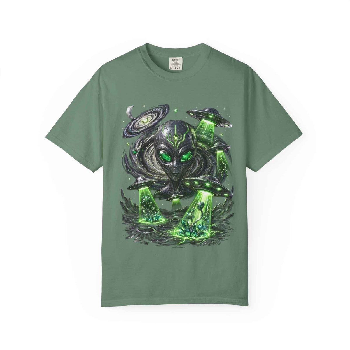 Cyberpunk Cosmic Monster Tee - Green Neon Harajuku Y2K Statement Shirt