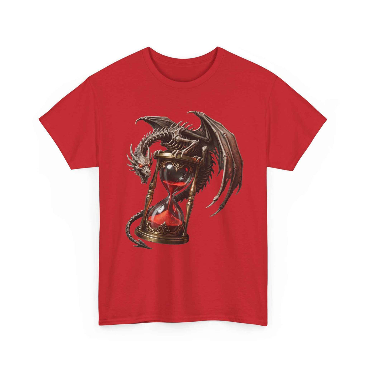 Crimson Dragon Hourglass Graphic Tee - Heavyweight Cotton Dark Fantasy Streetwear T-Shirt