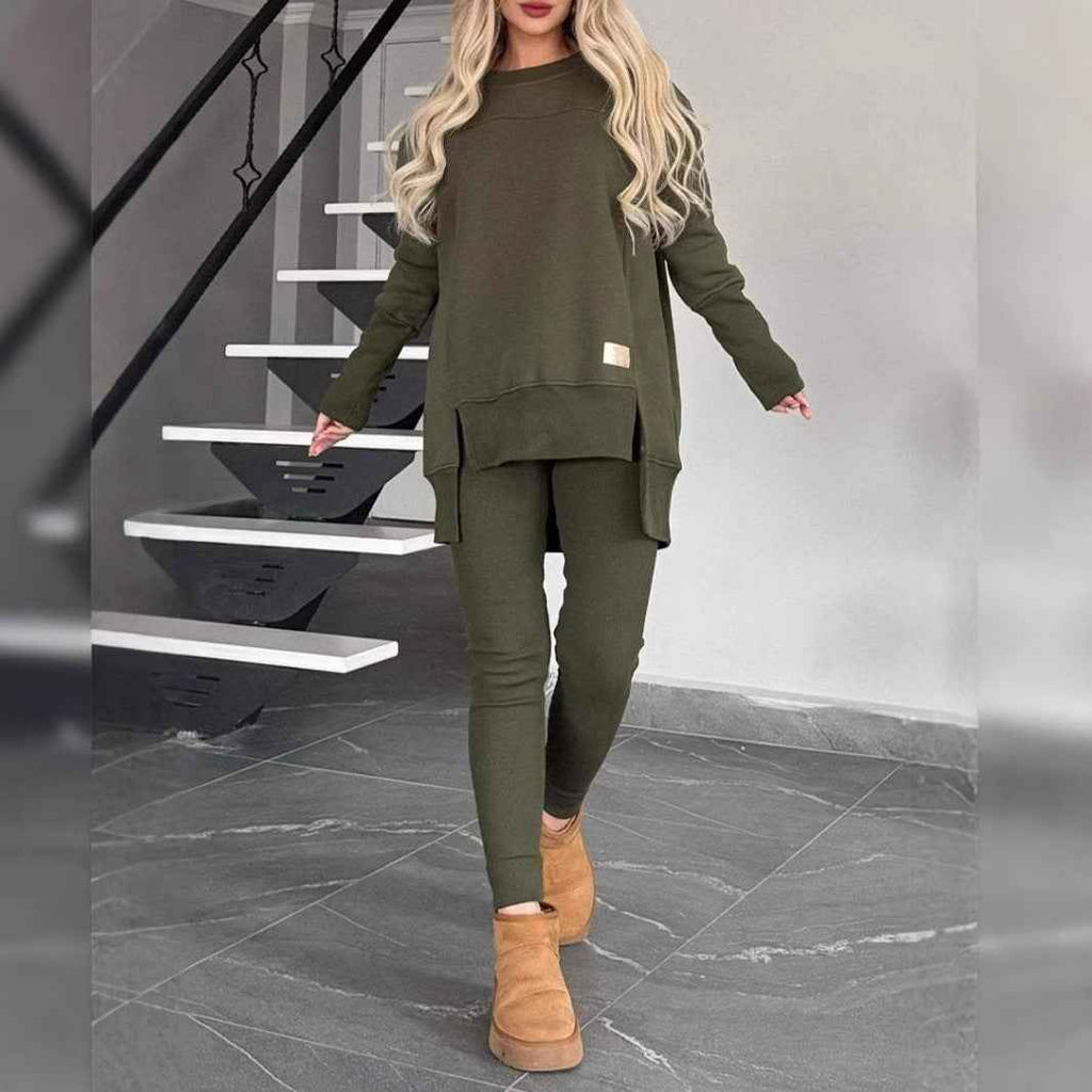 Slit Detail Two-Piece Suit: Elegant Top & Matching Trouser Set