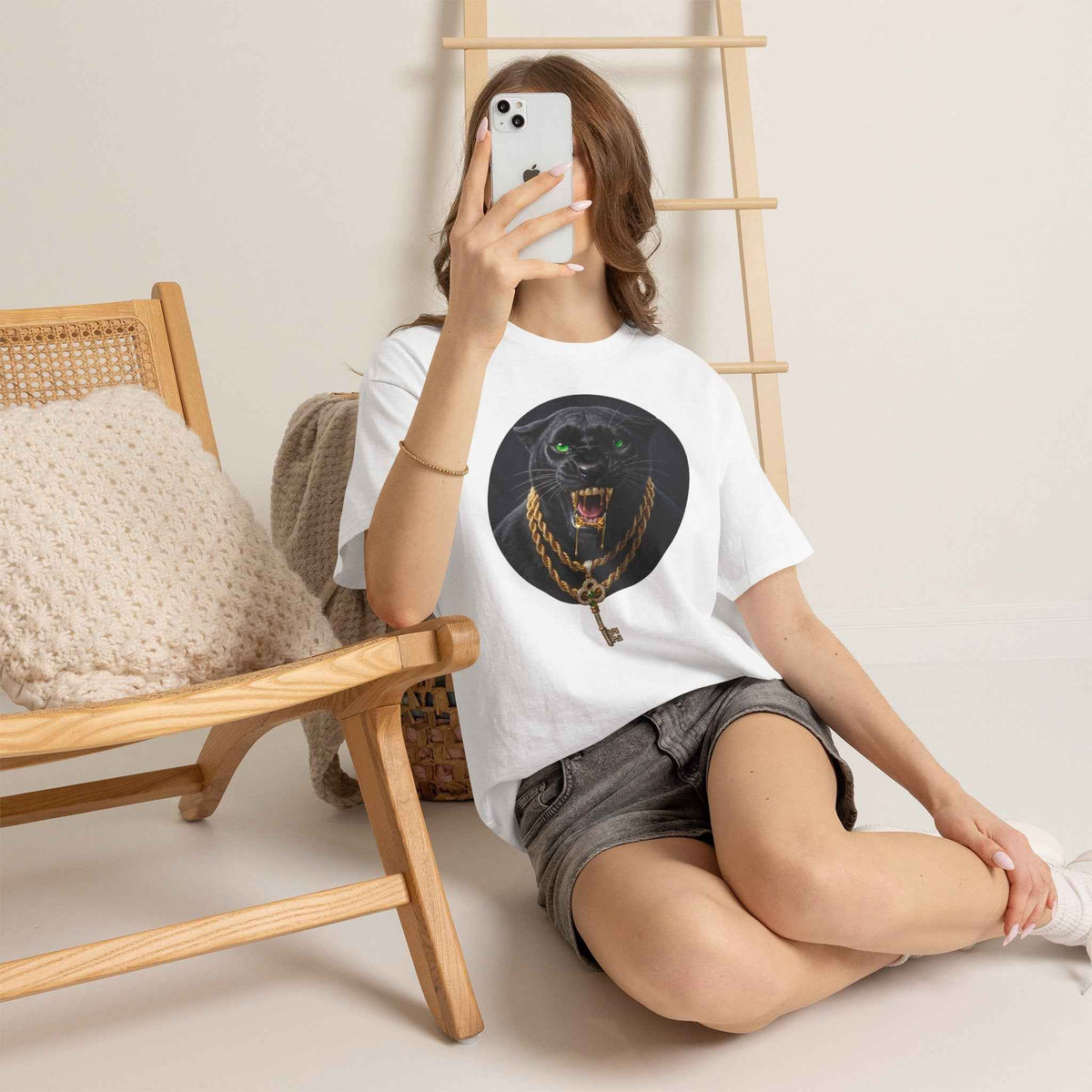 White Iced Out Panther Graphic Tee - Premium Heavy Cotton Streetwear