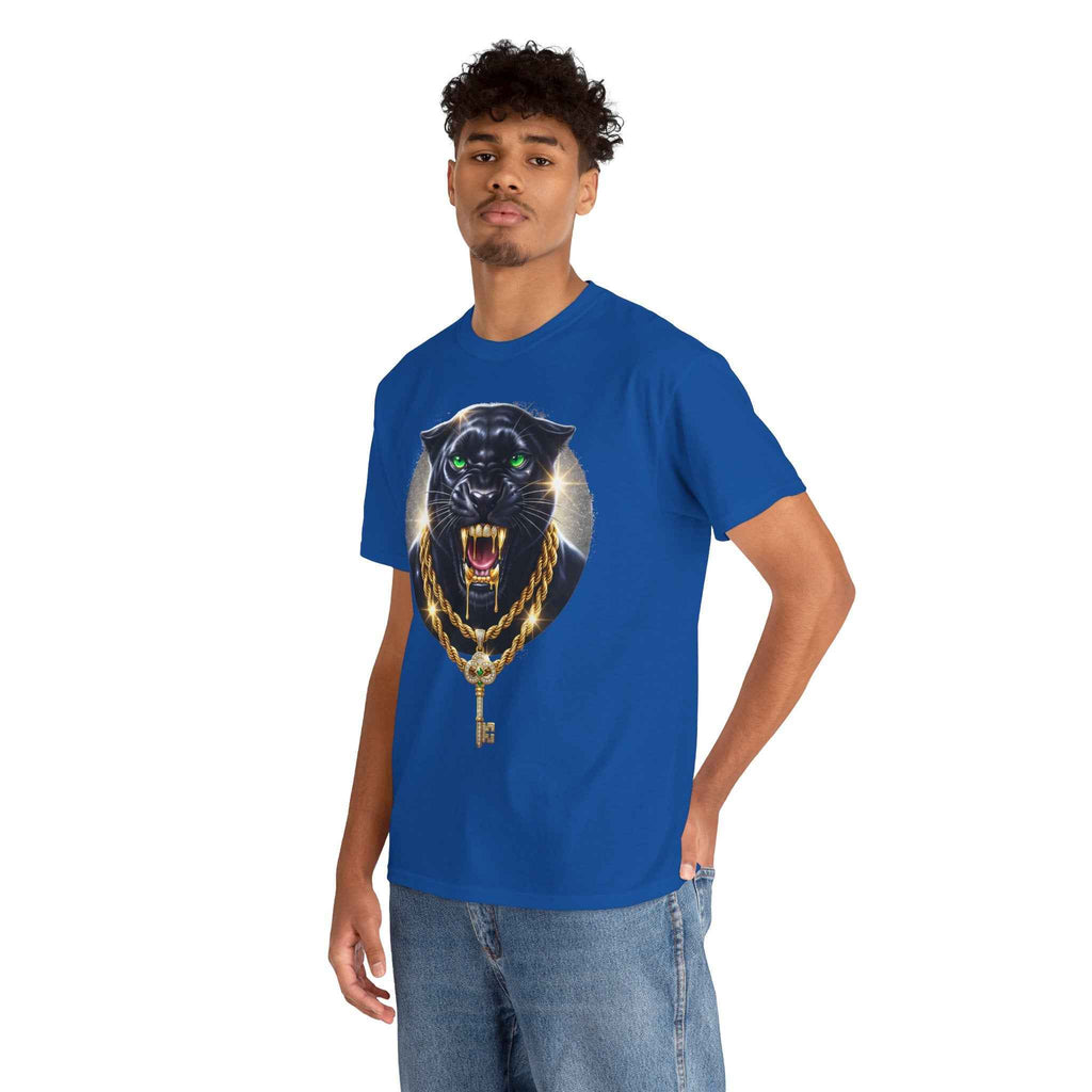 Luxury Black Panther Graphic Tee with Gold Chains & Key