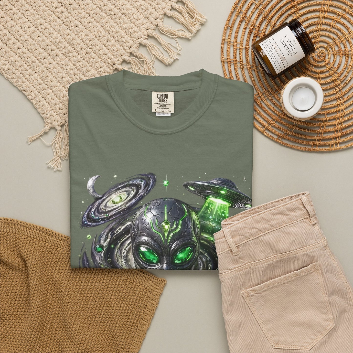 Y2K Cyberpunk Cosmic Space Monster T-Shirt Green Neon Aura Unisex Harajuku Style Streetwear Comfort Colors 1717 Graphic Tee
