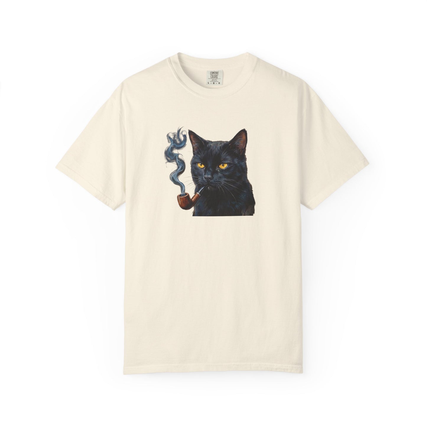 Smoking Cat Graphic T-Shirt — Retro Black Cat with Pipe Tee