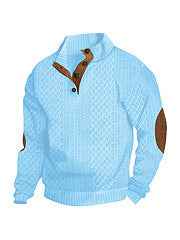 Vintage Urban Jacquard Knit Sweater - Heavyweight Stand Collar Long Sleeve Streetwear Pullover