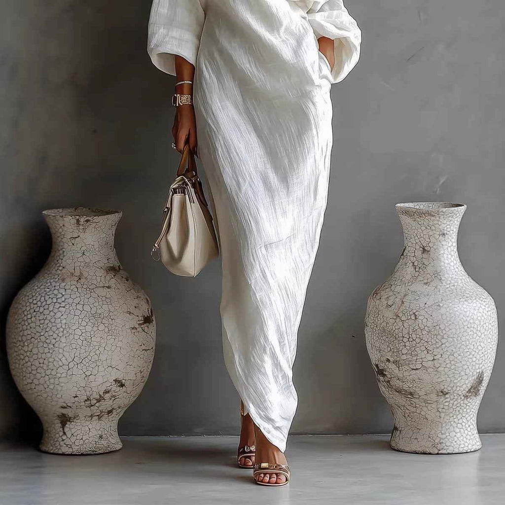 Irregular Off-shoulder Long Dress Fashion Elegant Long-sleeved Dresses Women's Beach Vacation Clothing