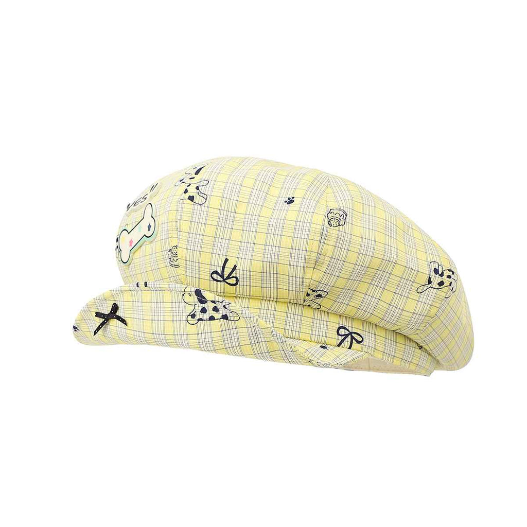 Light Yellow Octagonal Newsboy Hat - Cute Cartoon Puppy Print