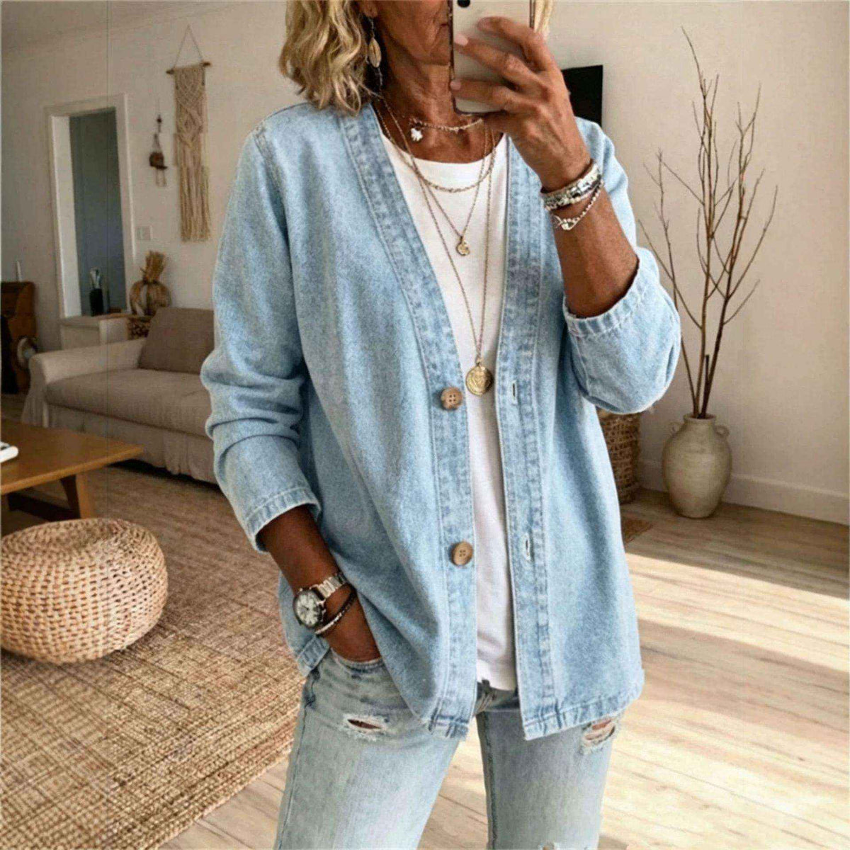 Women's Fashionable Casual Denim Jacket - Comfortable & Stylish Long Sleeve