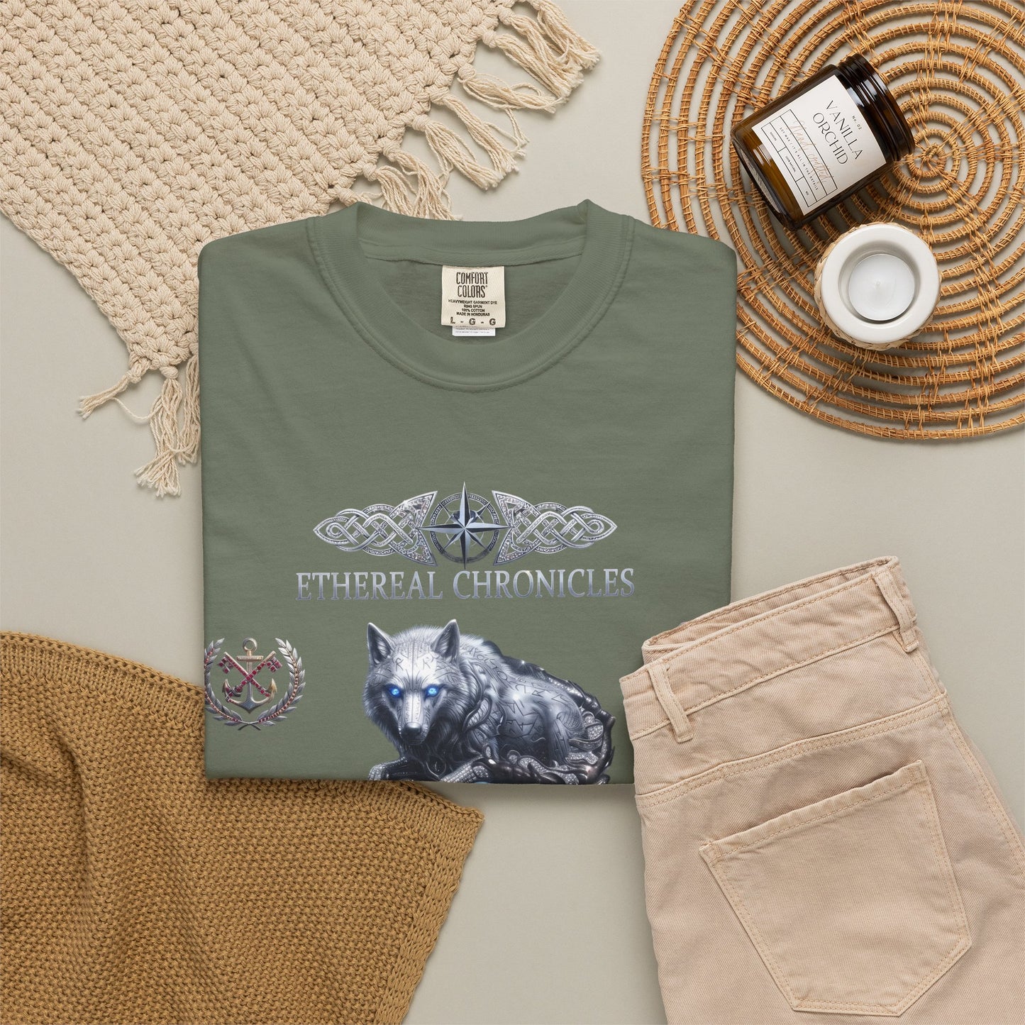 Ethereal Chronicles Graphic Tee | Mythical Wolf & Celestial Owl Shirts for Men & Women | Dark Fantasy Gothic Aesthetics Heavyweight Comfort Colors 1717 T-Shirt