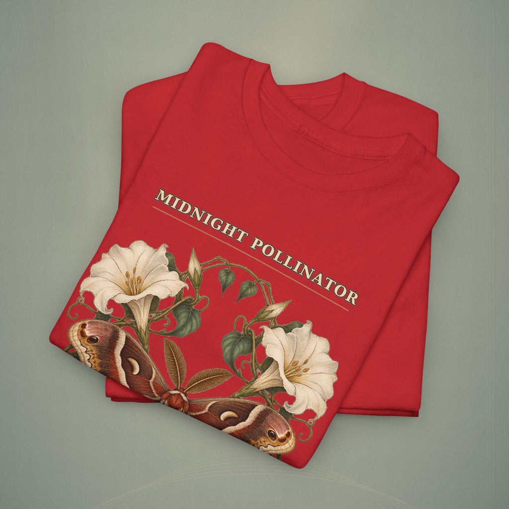 Midnight Pollinator Cecropia Moth & Moonflower Graphic Tee | Vintage Botanical Night Garden Shirt