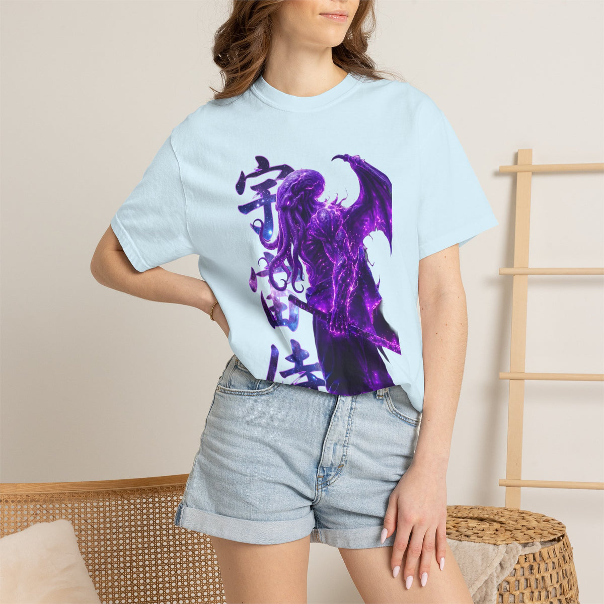 Purple Galaxy Monster Shirt Japanese Aesthetic T Shirt Cosmic Horror Graphic Tee Harajuku Streetwear Comfort Colors 1717 Apparel