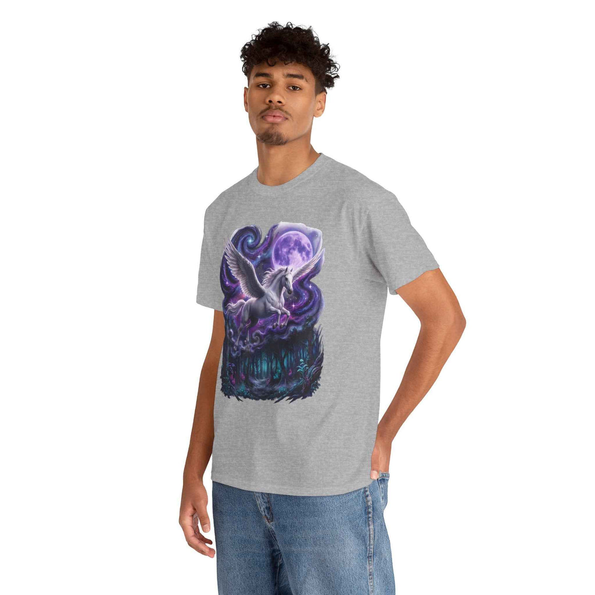 Celestial Pegasus Galaxy Moon Cotton T-Shirt - Cosmic Fantasy Graphic Tee