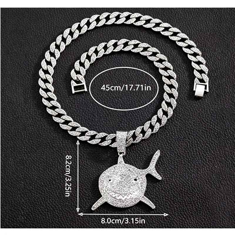 13mm Football Pendant Necklace, Shark Design with Diamonds