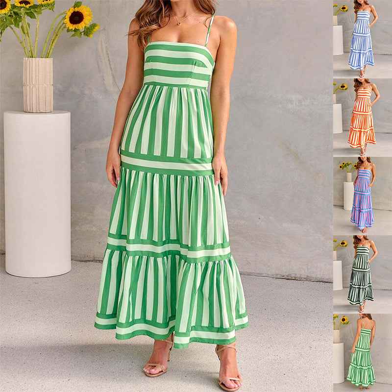 Summer Striped Backless Suspender Dress - Unique & Stylish Beachwear for Women