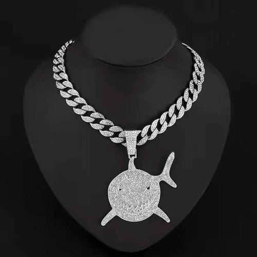 13mm Football Pendant Necklace, Shark Design with Diamonds
