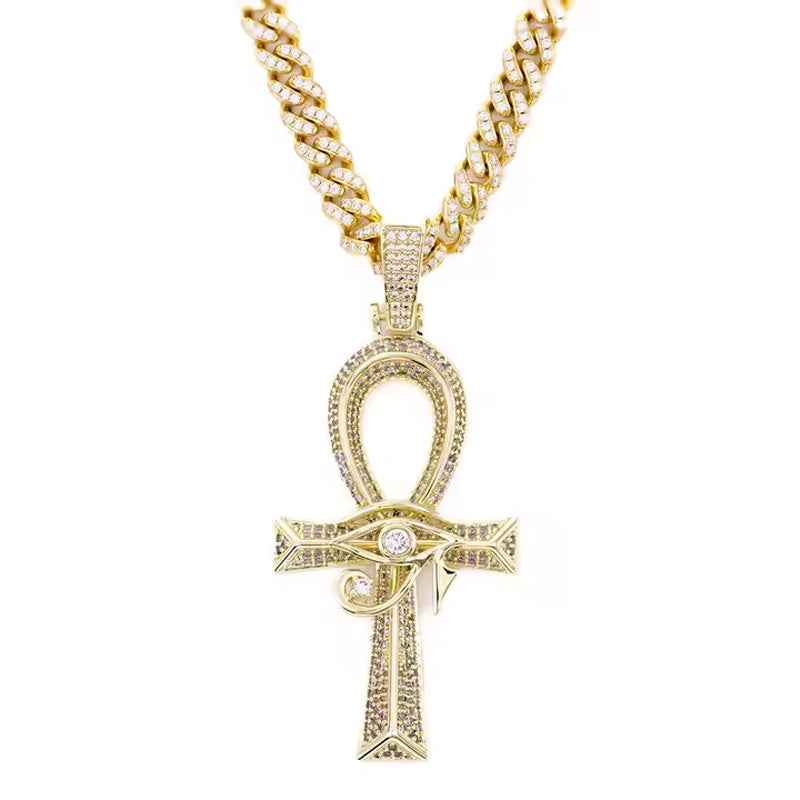 13mm Football Chain Necklace - Diamond Iced Eye of Horus Cross