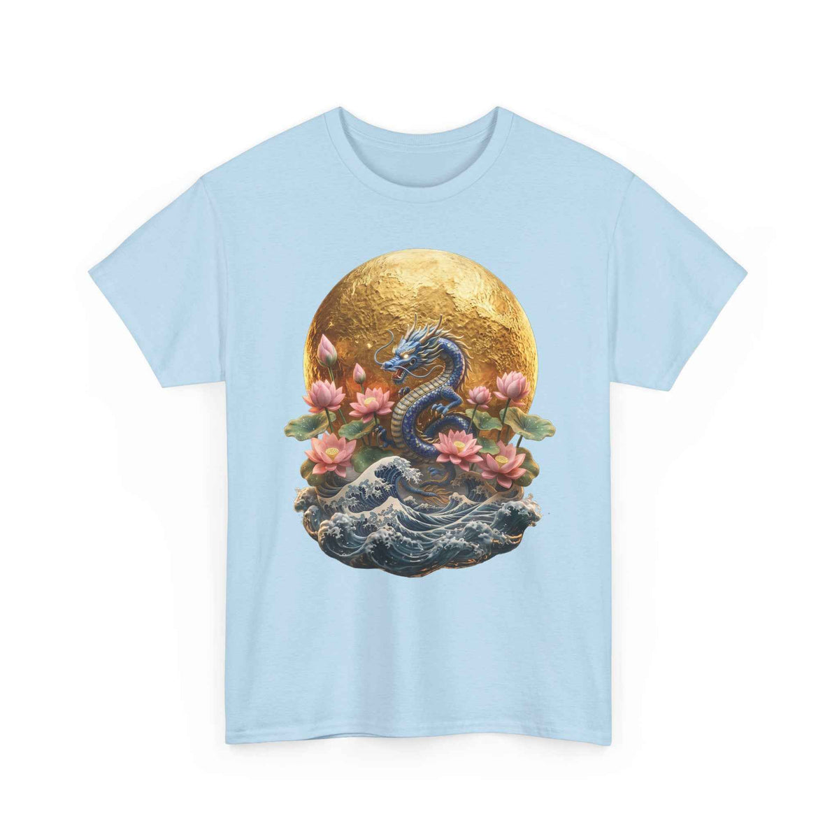 Japanese Dragon & Lotus Moon Graphic Tee - Heavy Cotton Streetwear