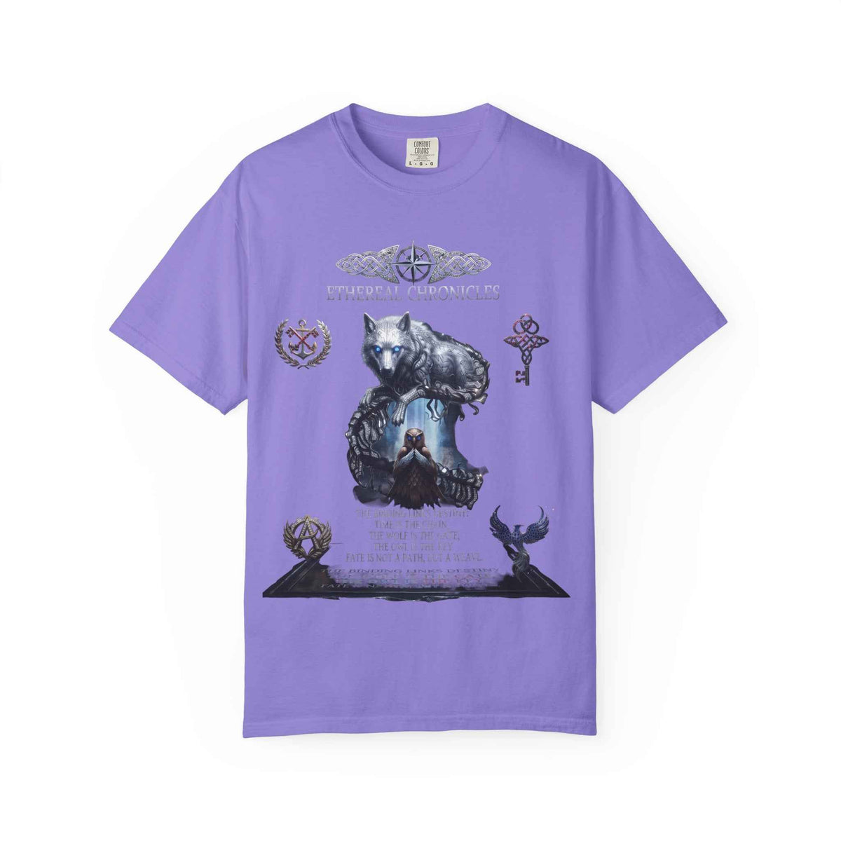 Mythical Wolf & Celestial Owl Graphic Tee, Dark Gothic Heavyweight Unisex