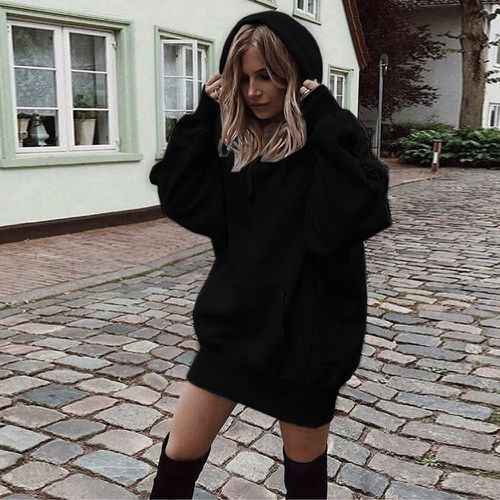 Women's Hooded Thick Fleece Long Sleeve Loose Fit Sweater - Cozy & Stylish Winter Essential