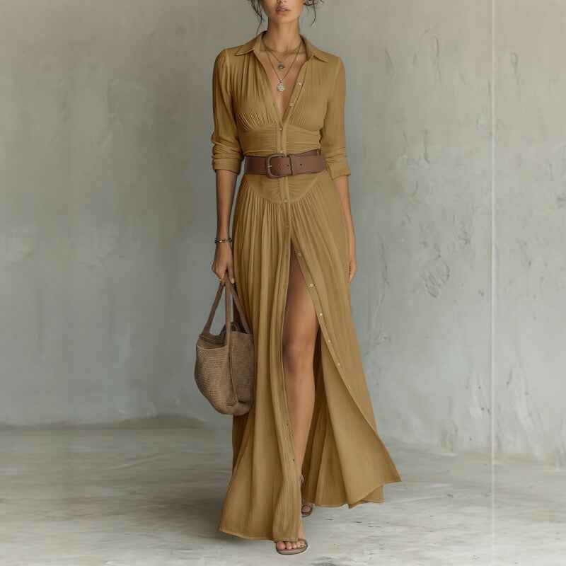 Women's V-Neck Long Maxi Dress - Elegant & Comfortable Casual Wear