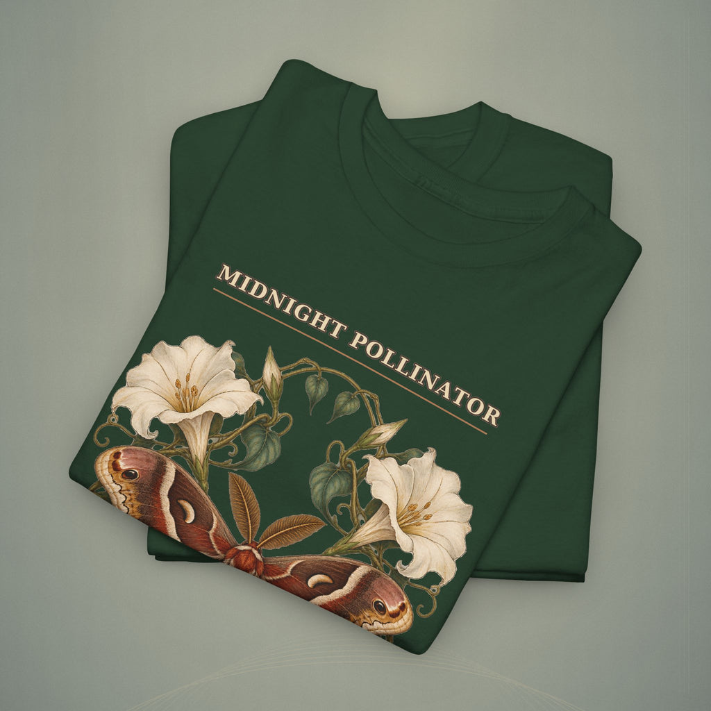 Midnight Pollinator Cecropia Moth & Moonflower Graphic Tee | Vintage Botanical Night Garden Shirt