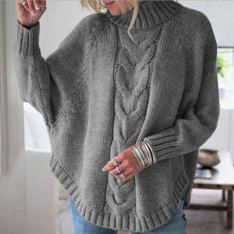 Pullover woman loose sweater - High collar, long sleeve, multiple colors
