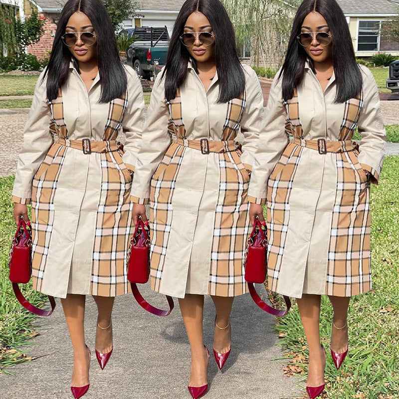 Fashion Casual Plaid Stitching Coat Trench Coat