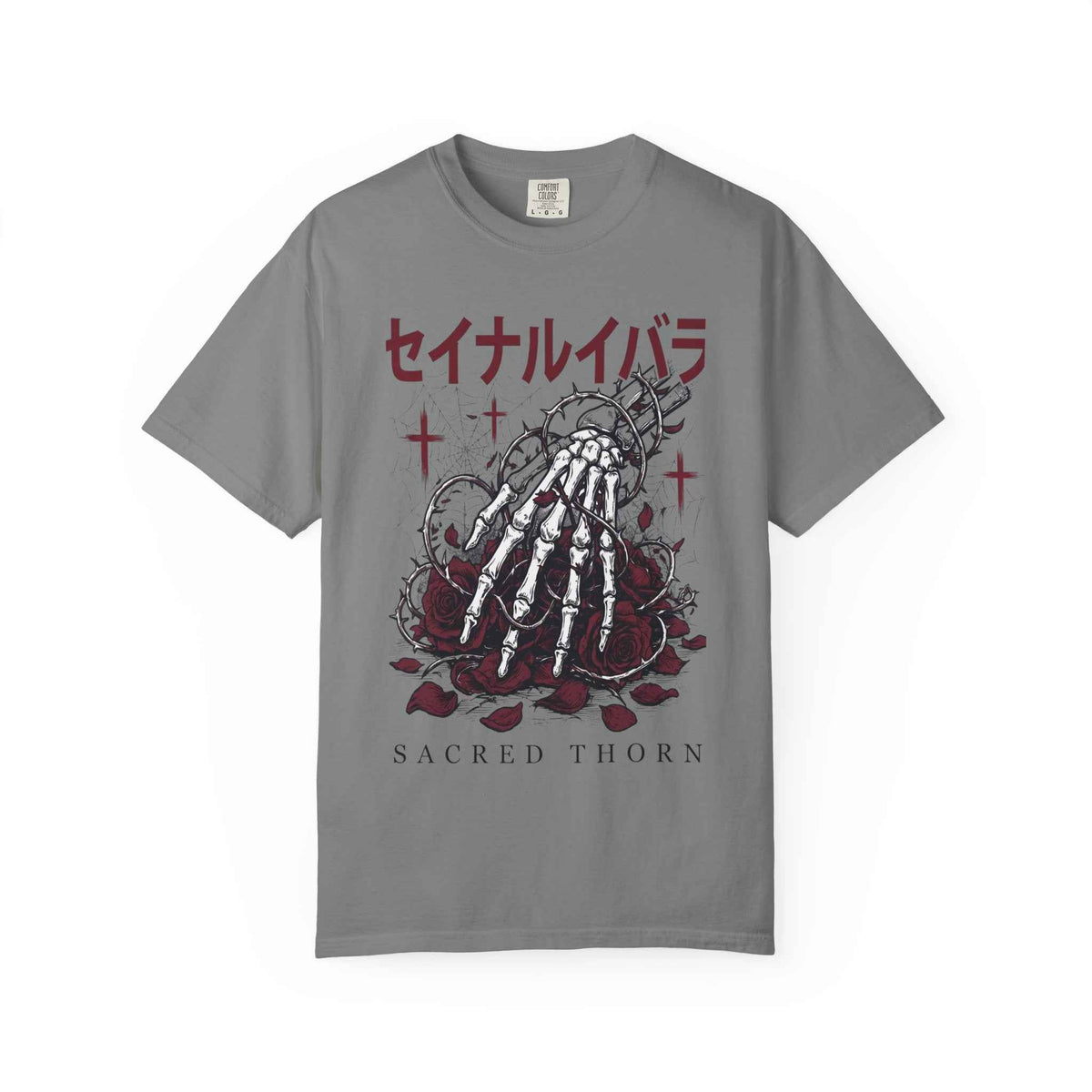 Dark Poetry Graphic Tee: Japanese Skeleton Hand Design