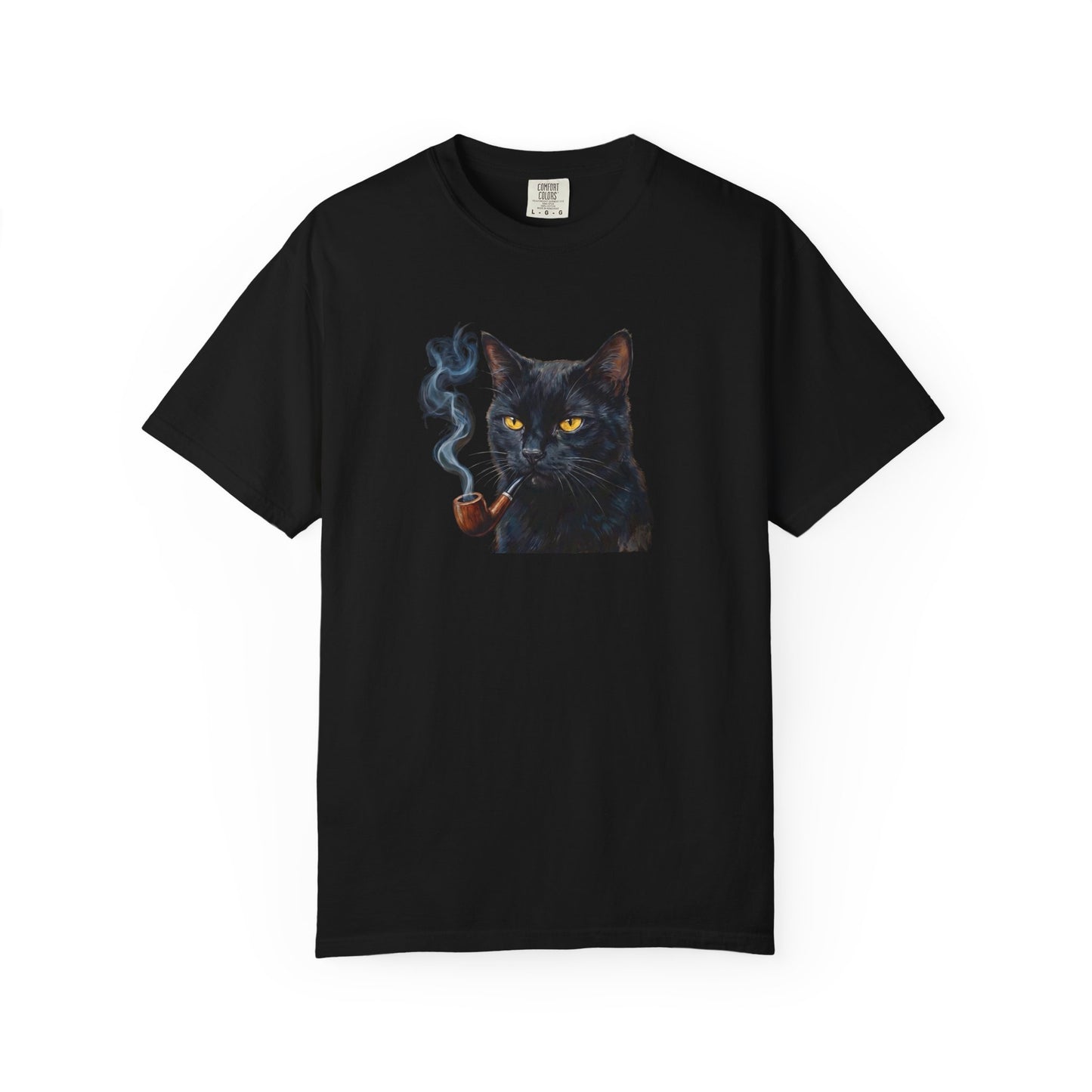 Smoking Cat Graphic T-Shirt — Retro Black Cat with Pipe Tee