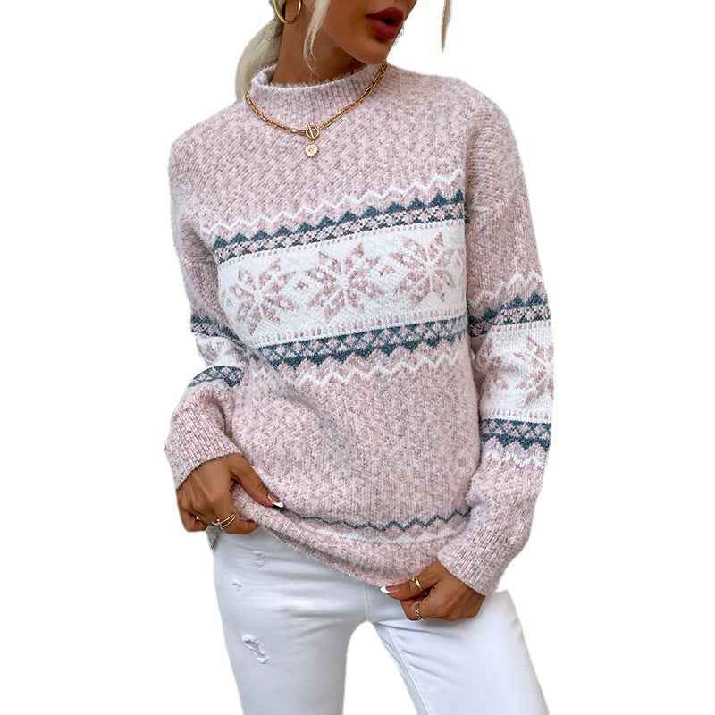 Women's Winter Snowflake Turtleneck Pullover Knit Top, Comfortable & Stylish Winter Sweater