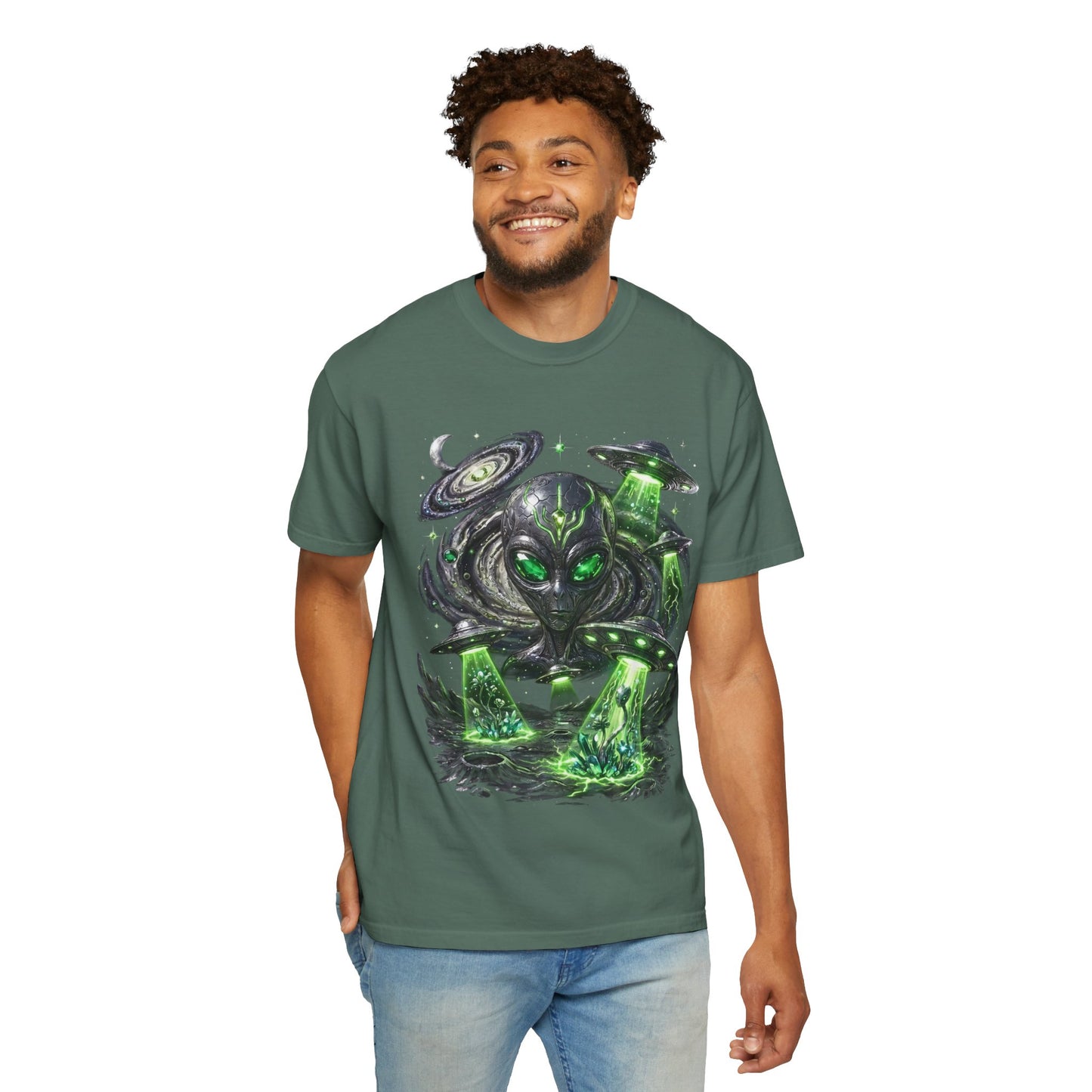 Y2K Cyberpunk Cosmic Space Monster T-Shirt Green Neon Aura Unisex Harajuku Style Streetwear Comfort Colors 1717 Graphic Tee