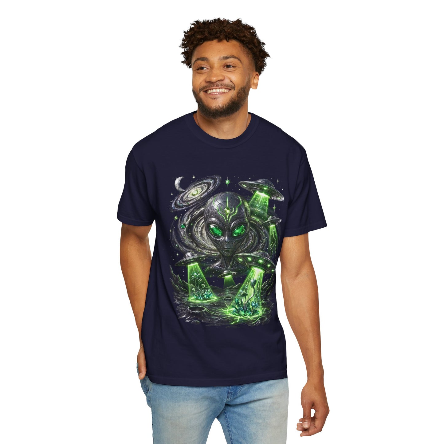 Y2K Cyberpunk Cosmic Space Monster T-Shirt Green Neon Aura Unisex Harajuku Style Streetwear Comfort Colors 1717 Graphic Tee