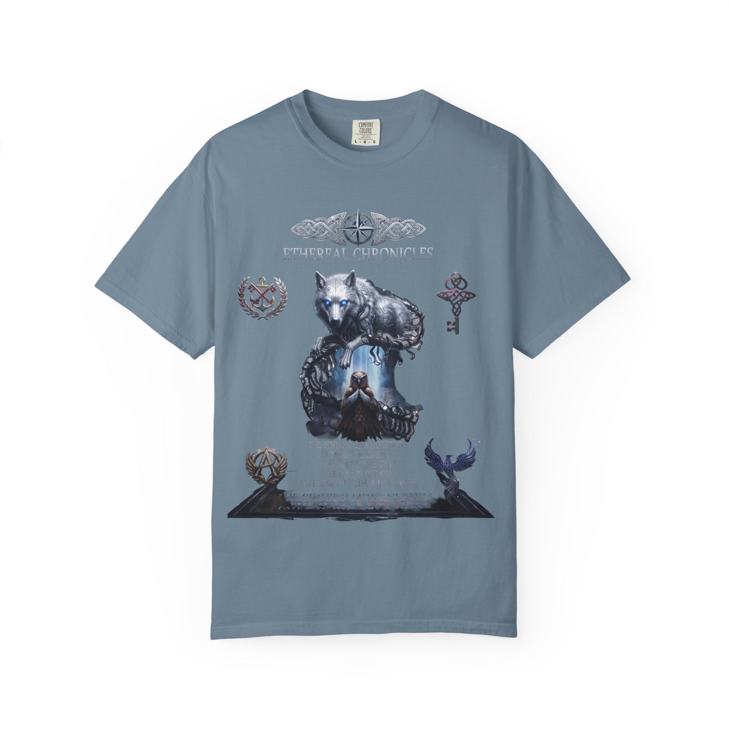 Ethereal Chronicles Graphic Tee | Mythical Wolf & Celestial Owl Shirts for Men & Women | Dark Fantasy Gothic Aesthetics Heavyweight Comfort Colors 1717 T-Shirt