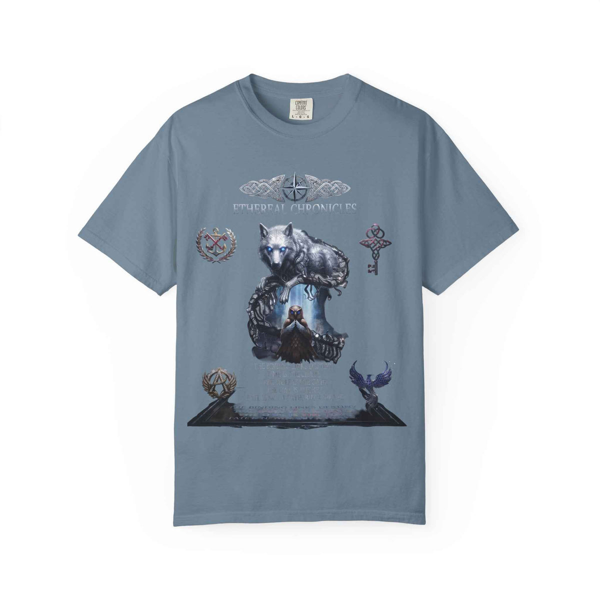 Mythical Wolf & Celestial Owl Graphic Tee, Dark Gothic Heavyweight Unisex